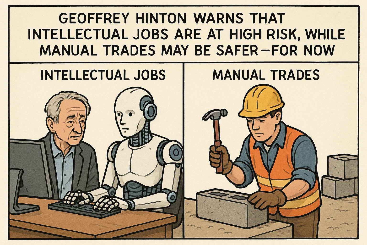 Geoffrey Hinton warns that intellectual jobs are at high risk, while manual trades may be safer—for now.