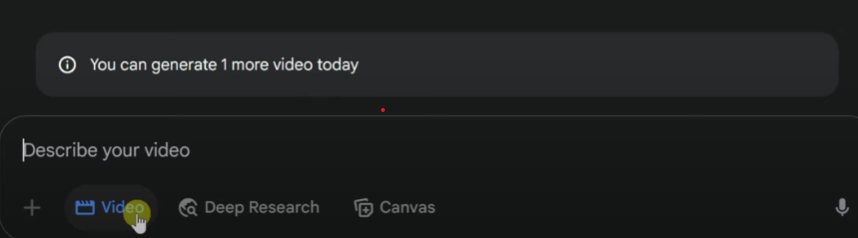 Simply click the "Video" button in Gemini to start your creation.