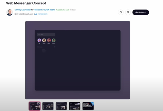 Our target UI design: a dark-themed web messenger concept.