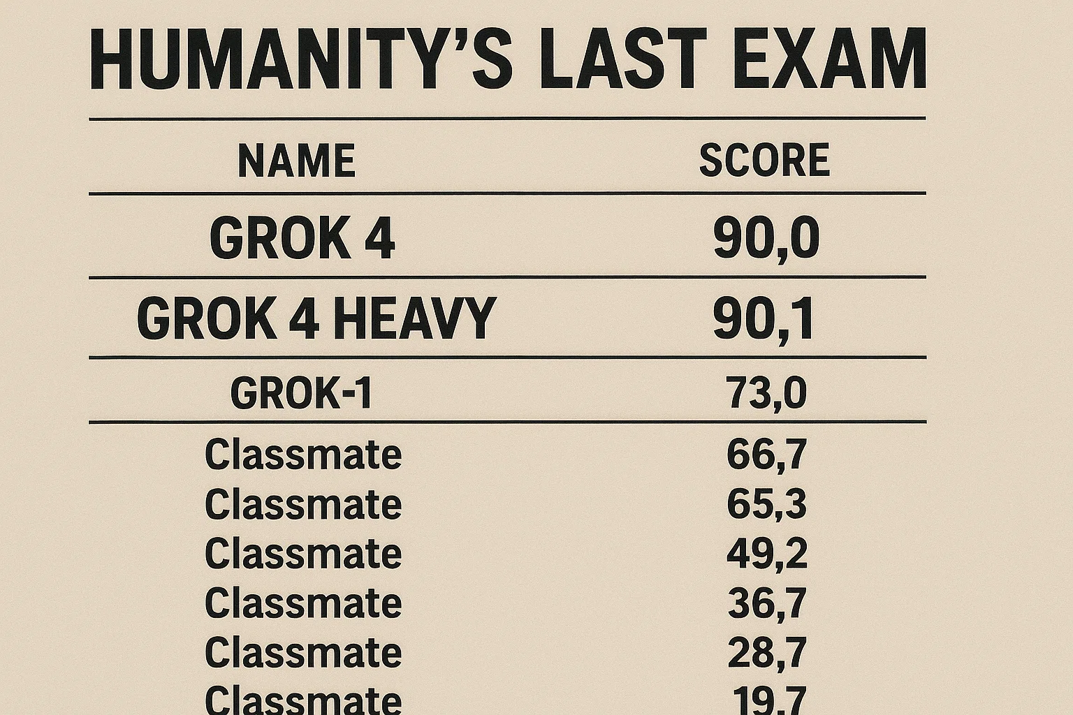 Grok 4 and Grok 4 Heavy are in a class of their own on the Humanity's Last Exam.