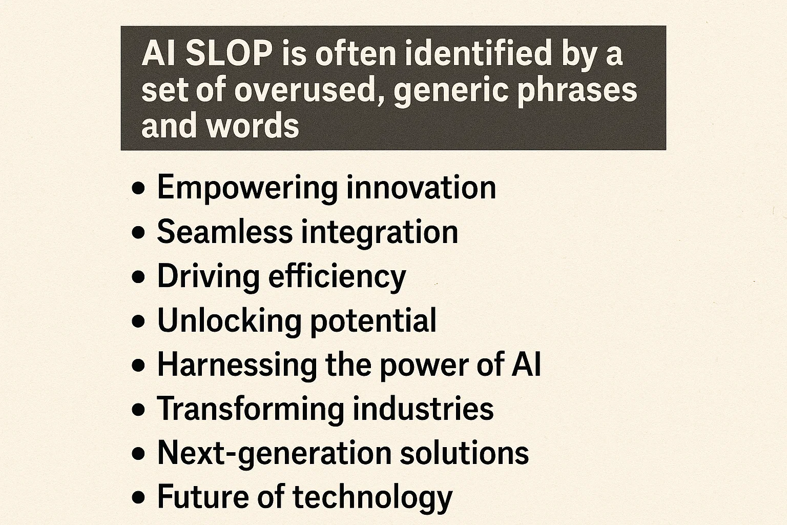 AI slop is often identified by a set of overused, generic phrases and words.