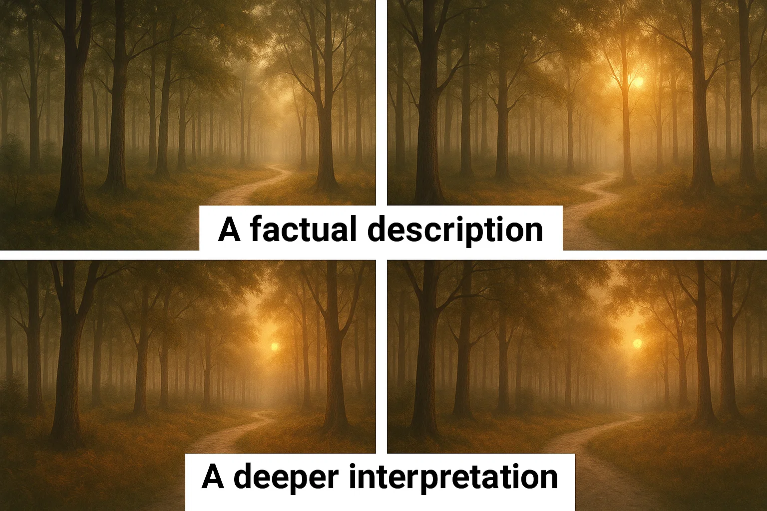AI can generate both a factual description and a deeper interpretation of an image.