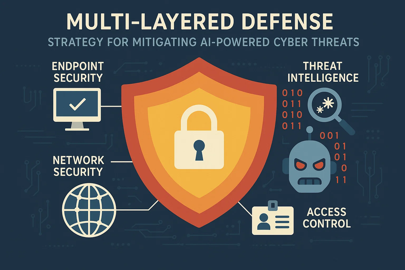 A multi-layered defense strategy is crucial for mitigating AI-powered cyber threats.