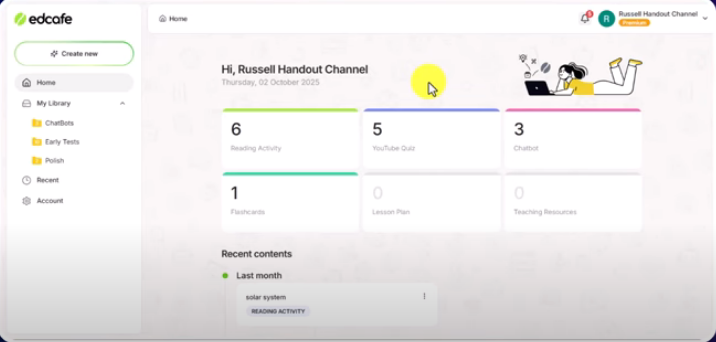 The clean and intuitive Edcafe dashboard gives you access to a full suite of teaching tools.