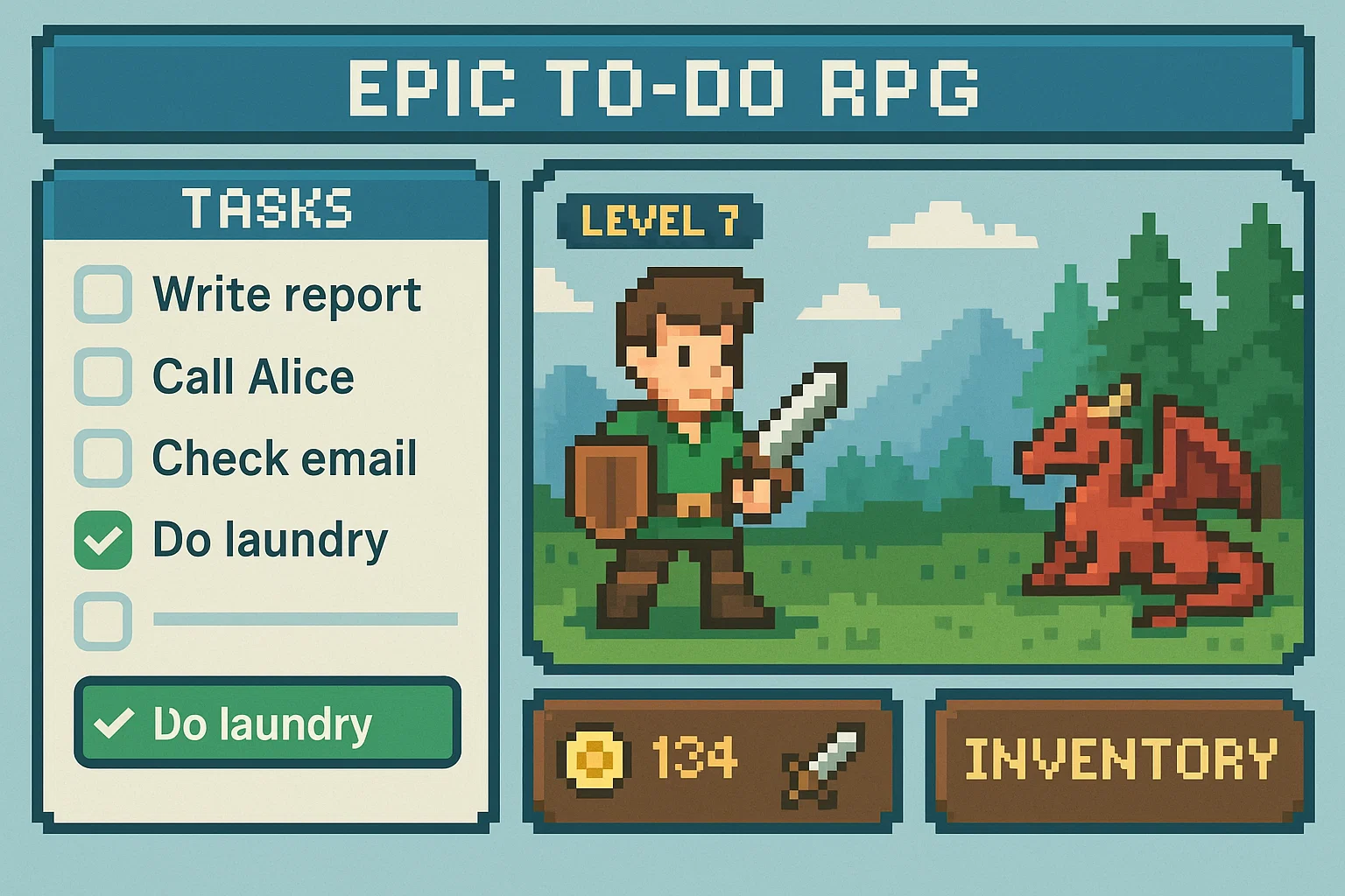 The Epic To-Do RPG dashboard combines task management with idle game mechanics.