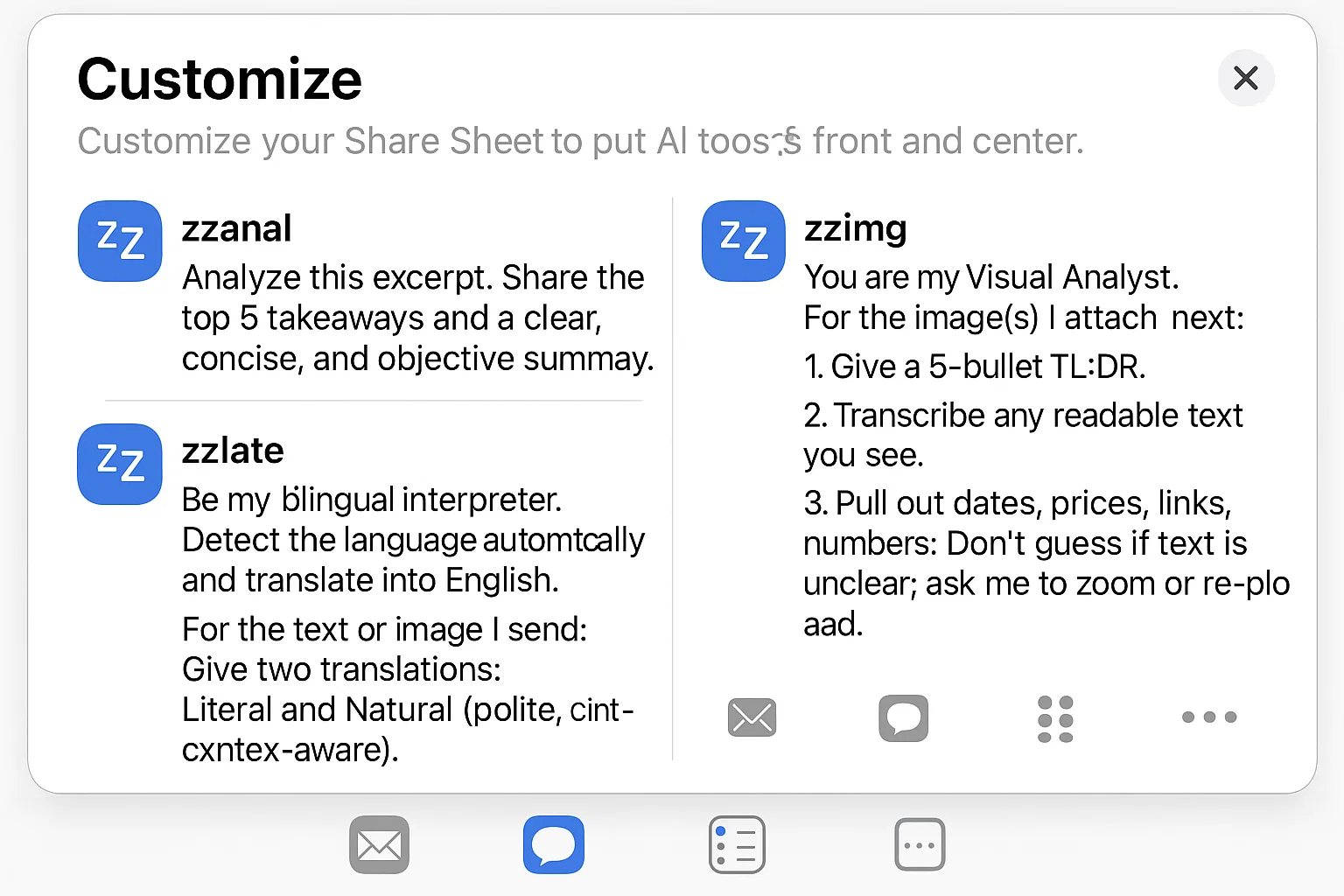 Customize your Share Sheet to put AI tools front and center.